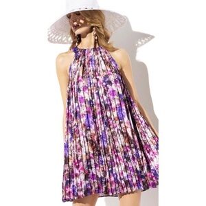 Badgley Mischka Floral Pleated Shift Dress Size Medium Like New